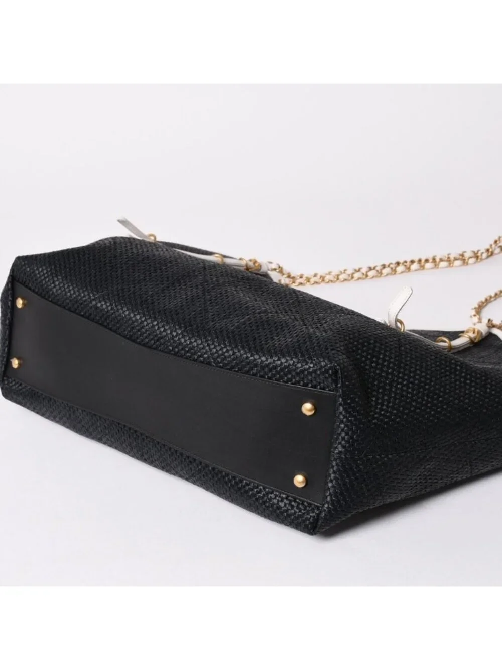 Chanel Maxi Shopping Bag Braided Raffia Effect Canvas CC Logo Gold Base